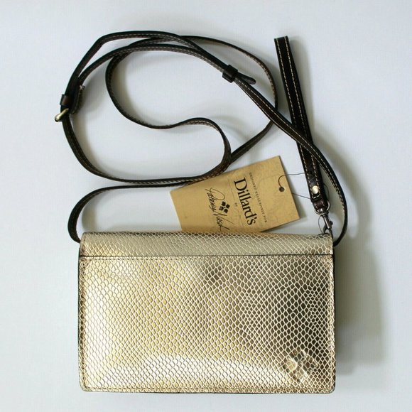 Patricia Nash Gold Metallic Python Apricale Crossbody Wristlet Clutch Bag Purse - Picture 3 of 12